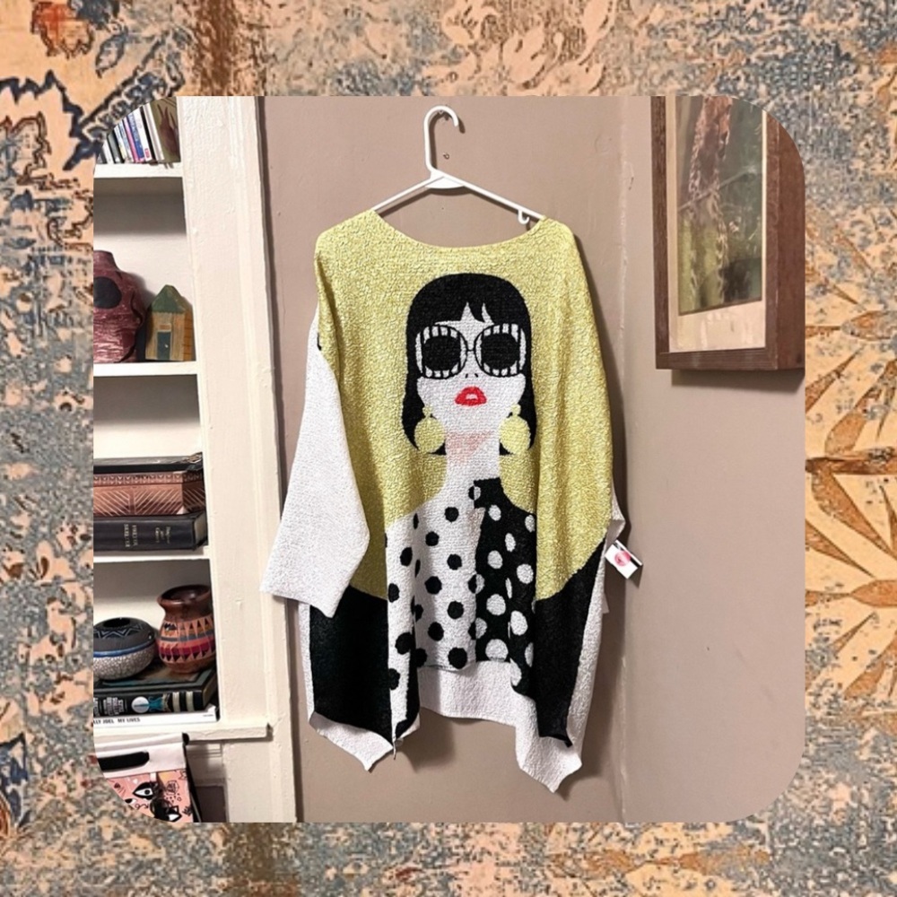 π·οΈππ (tunic) black, white, yellow graphic abstract print oversized top